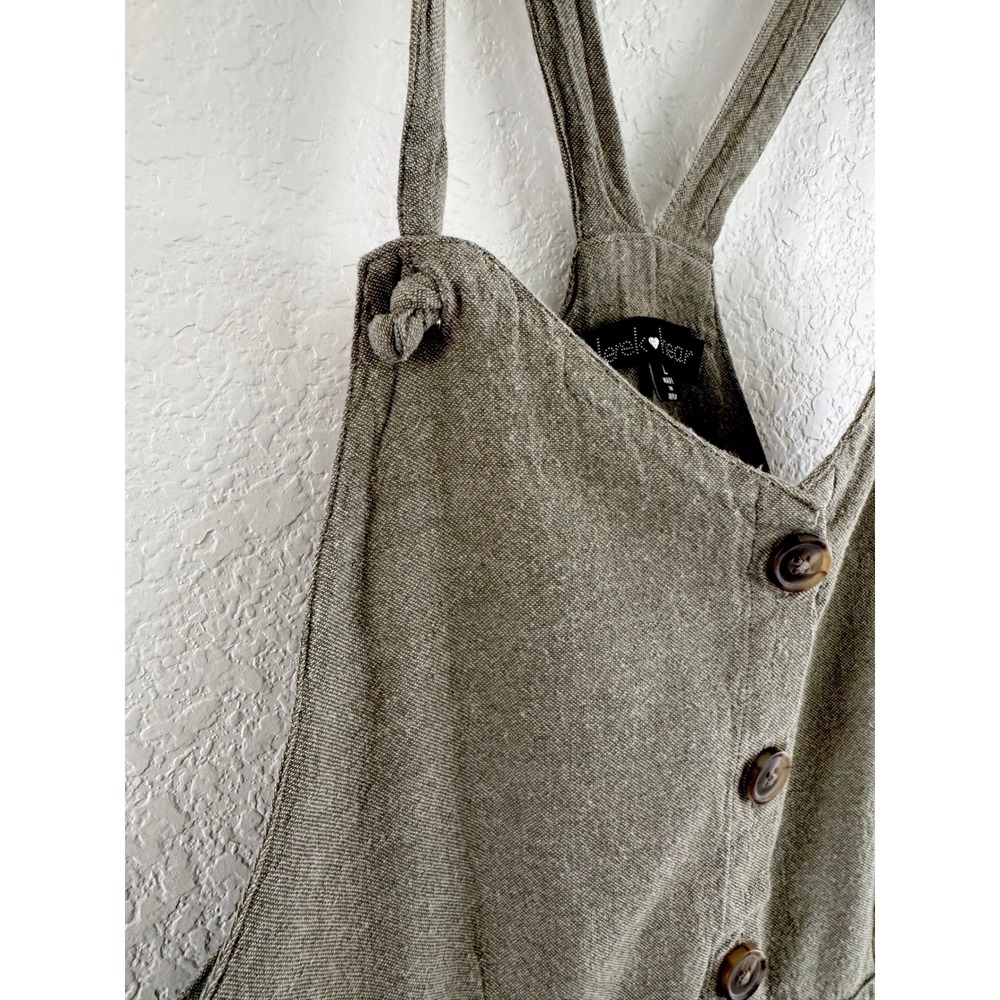 Derek Heart Jumpsuit Women Large Sage Green Linen Blend Button Front Overalls - Picture 4 of 5